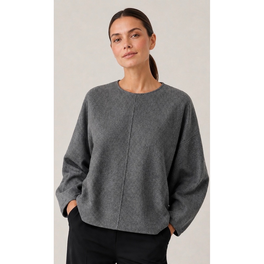 Marimekko Gray Long Sleeve Boxy Wool Blend Knit Top Minimalist Career Size 38 M